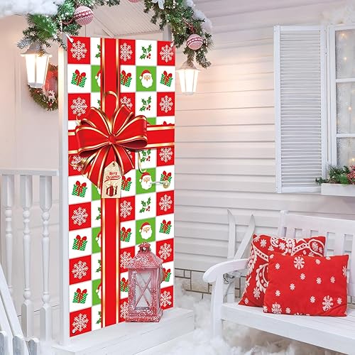 Miniatura 5 de Cubierta de puerta de Navidad, telón de fondo de fotografía de Feliz Navidad, caja de regalo de Navidad, cartel colgante de puerta, decoración de