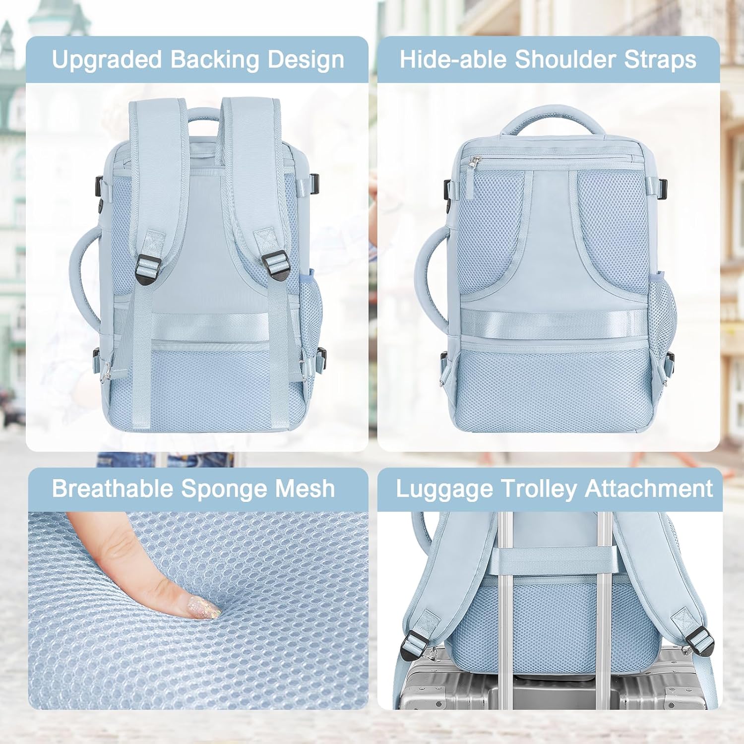 Travel Backpack for Men Women, Carry on Backpack Flight Approved, Personal Item Backpack Bag on Airplanes,Backpacks for Traveling, Travel Essentials,Light Blue - Image 6