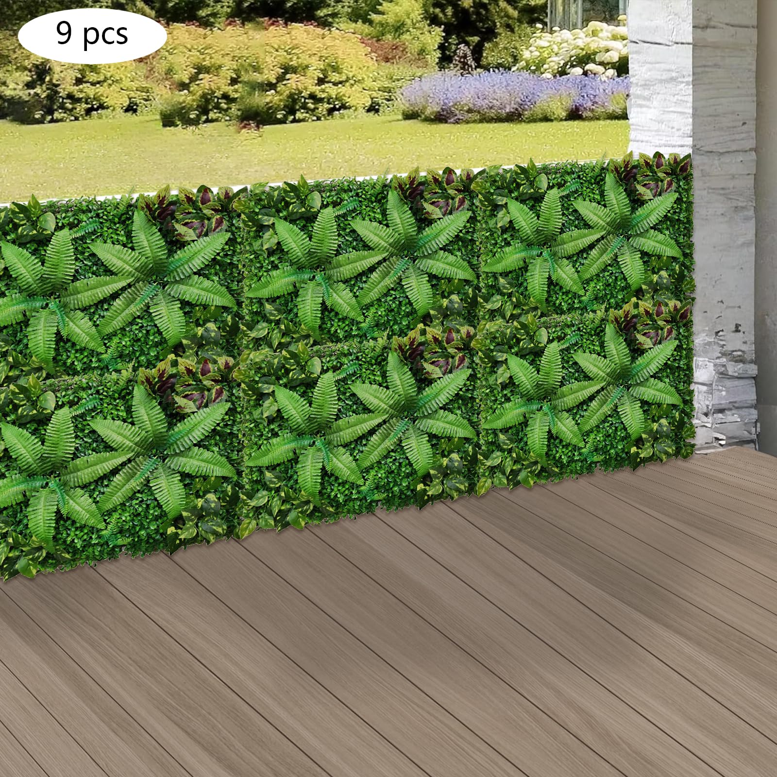 Immergrüne Kunstpflanzen Wand 9 STK Künstliche Gras Wand Matte 60x40 cm Kunstpflanzen Matte für Balkon Garten Zaun als Sichtschutz Deko Grün