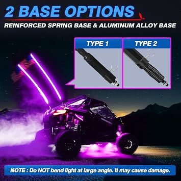 MICTUNING 2PCS 3FT W1 RGB+IC Spiral LED Whip Lights, APP Music Sync