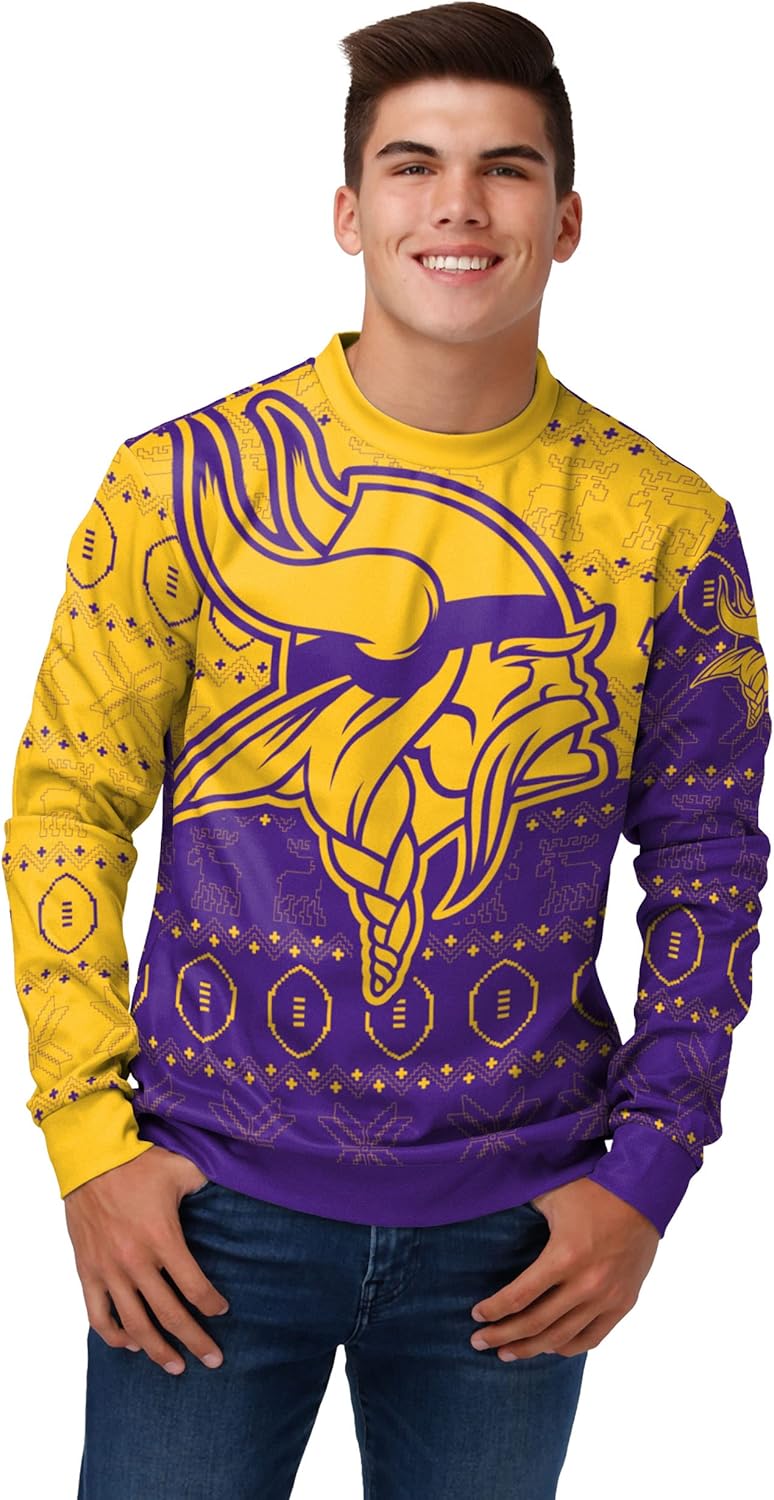 FOCO Men's NFL Printed Primary Logo Lightweight Holiday Sweater