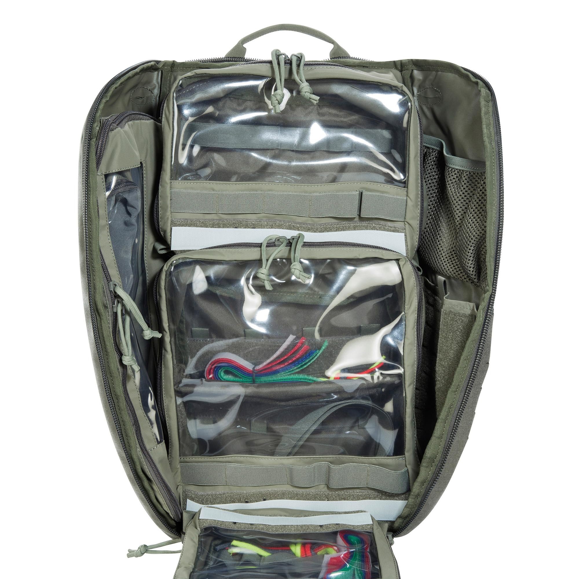 Tasmanian Tiger TT Modular Medic Pack 38 litrów taktyczny plecak ratunkowy z organizerem i dodatkowymi kieszeniami dla ratowników pierwszej pomocy, szary kamienny-oliwkowy IRR, 61 x 28 x 20 cm