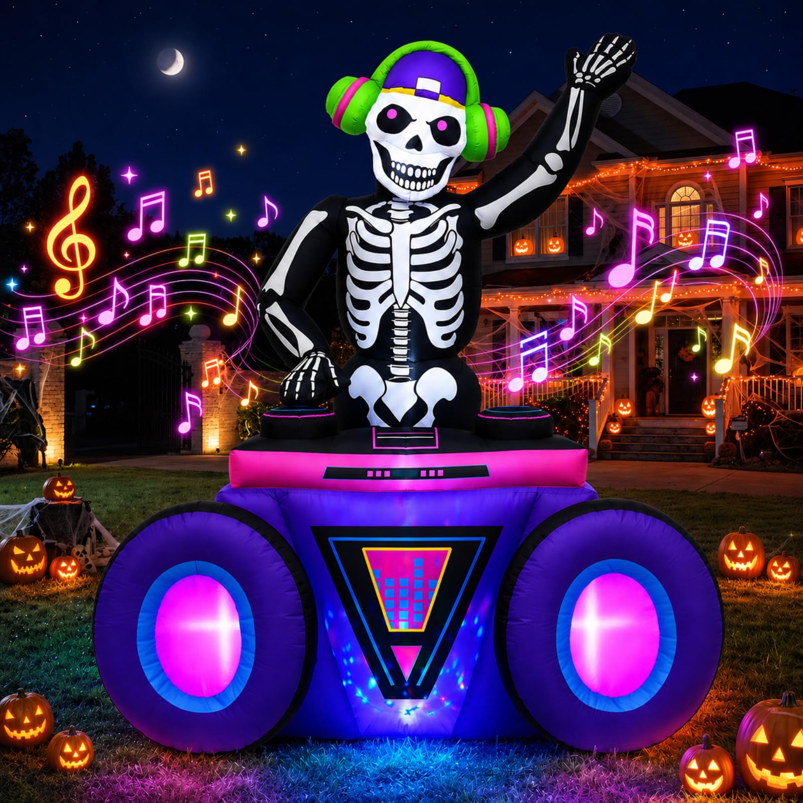 6FT Halloween Inflatables DJ Inflatable Skeleton with Music & Color LED