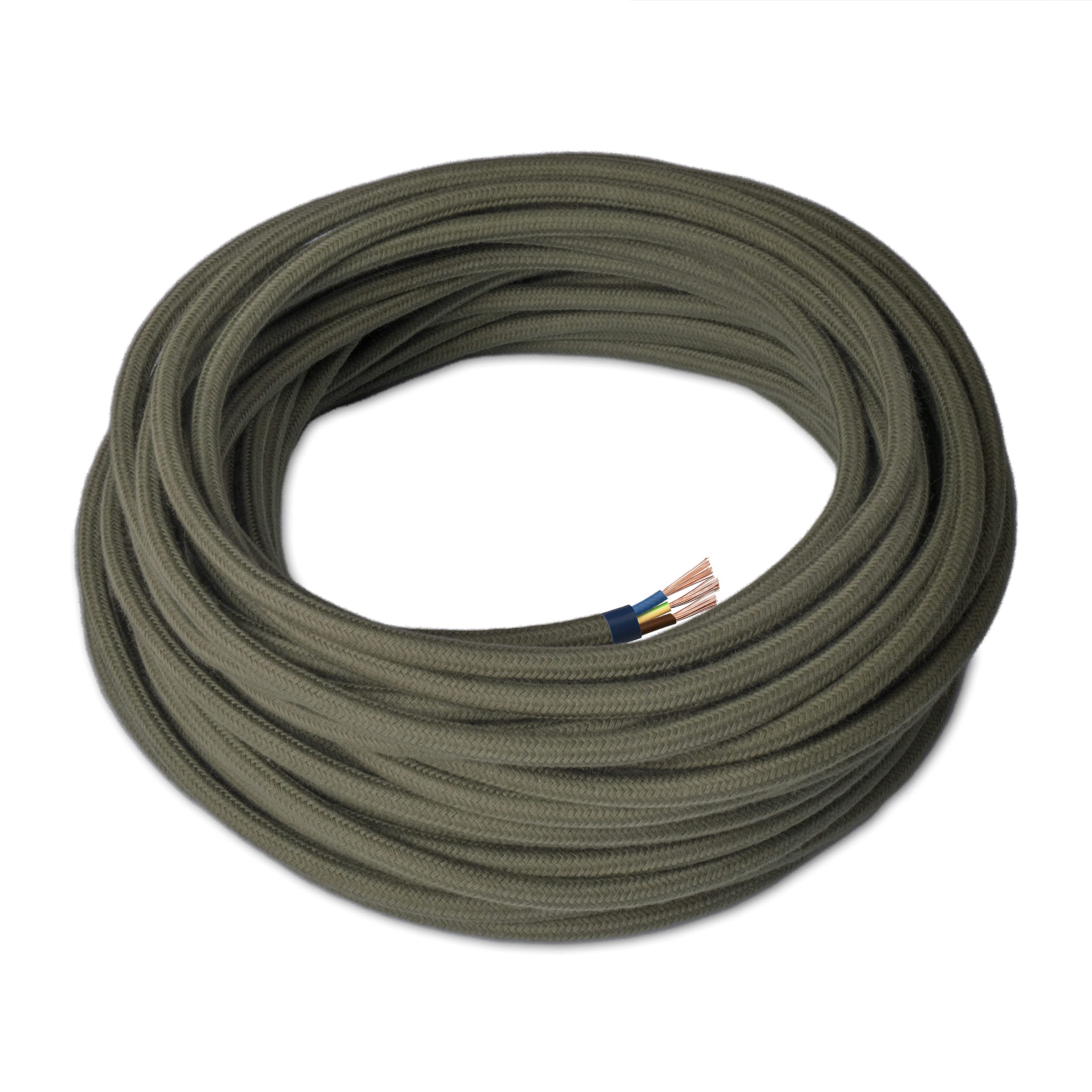 Amarcords - Cable de tela color NEGRO, redondo, seda, 10 metros, con tierra 3x0,75 - Hilo eléctrico textil de color estilo clásico para lámparas bricolaje y iluminación vintage. — view 17