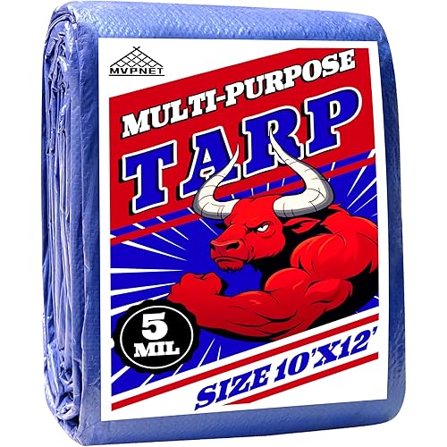 Tarp 10x12 ft 100% Waterproof Uv Resistant High Durability Multipurpose 5mil Blue Tarp for Covering Courtyards, Cars, Camping, Gardens, Pet Nests -by MVPNET