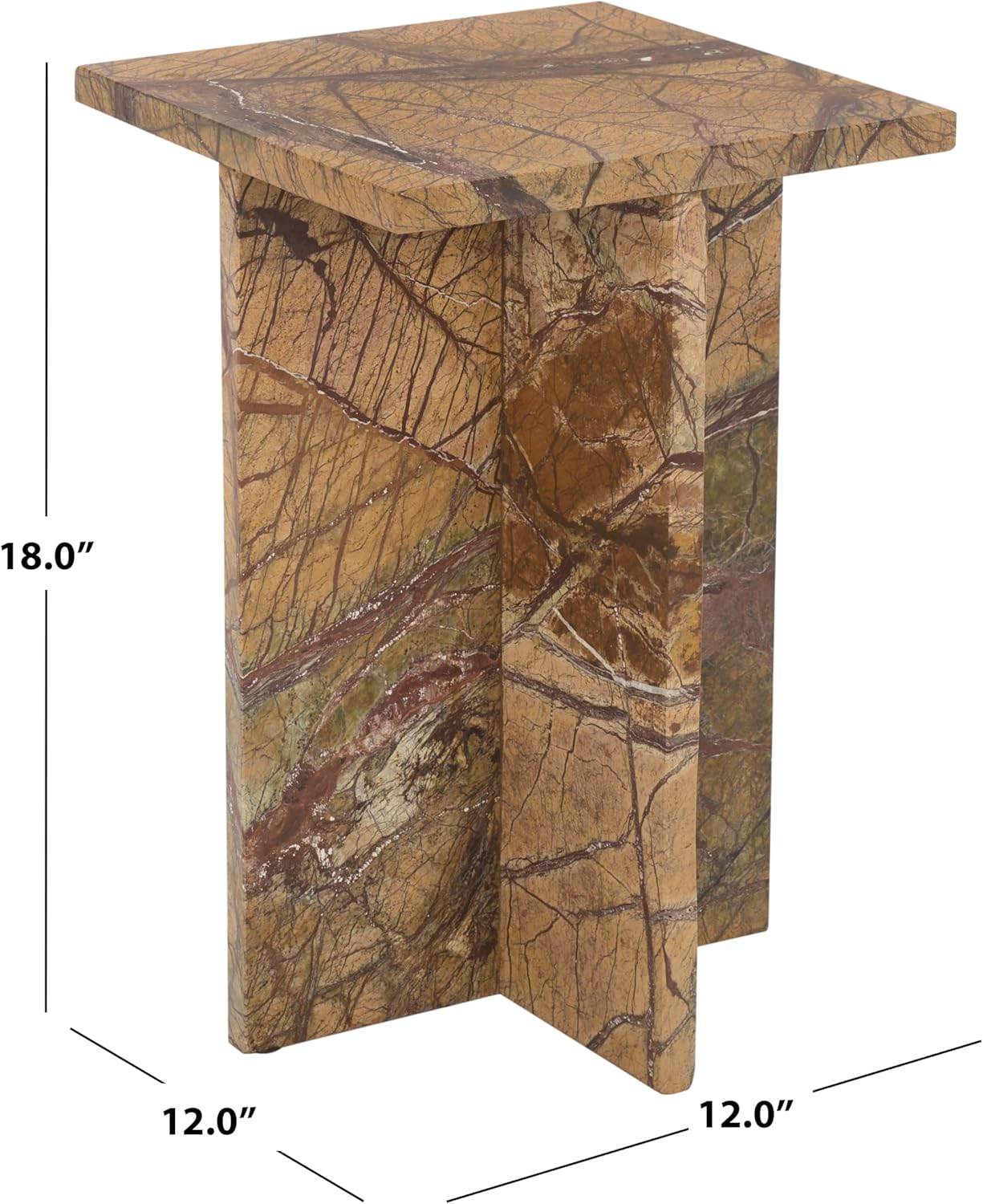 SAFAVIEH Couture Collection – Adriano Brown & Beige Marble Square Accent Table, Fully Assembled Stone Side Table (SFV5767A)
