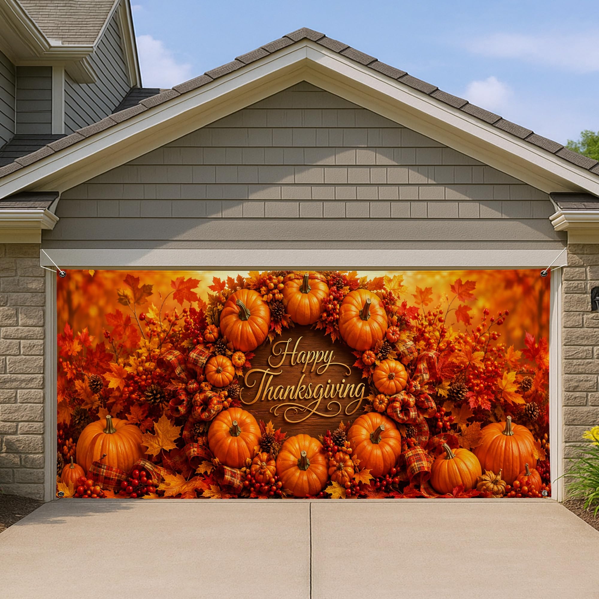 Decoración de Acción de Gracias para puerta de garaje y telón de fondo naranja exterior