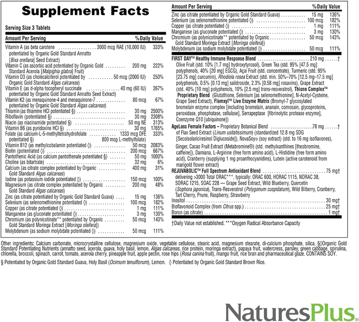 NaturesPlus AgeLoss Women’s Multi - 90 Tablets - Anti-Aging Multivitamin & Mineral Supplement, Menstrual & Menopausal Support, Antioxidant, Anti-Inflammatory - Gluten-Free - 30 Servings - Image 4