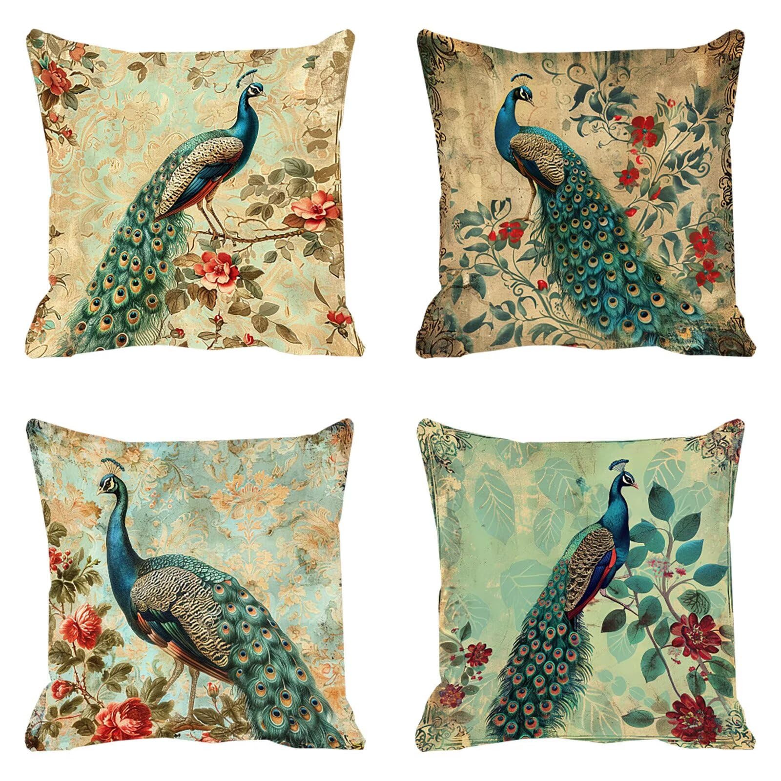 Housse de coussin en velours paon 50x50cm avec fermeture invisible élégante