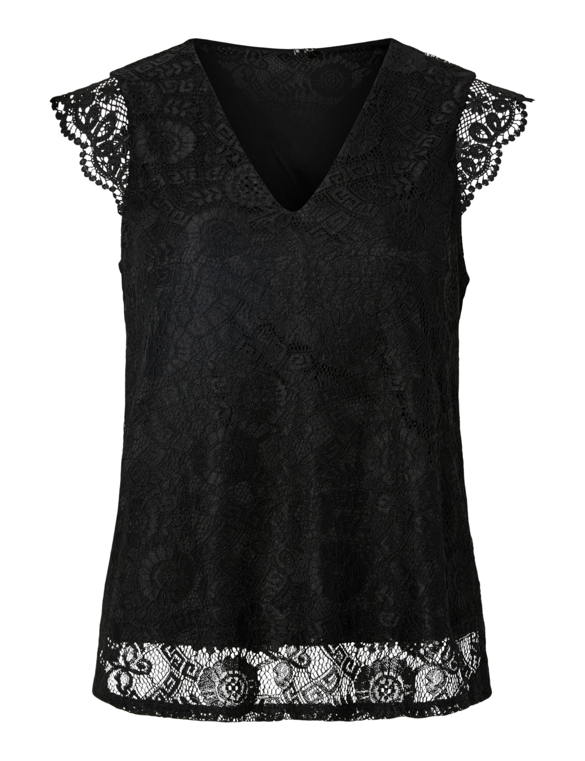 Pieces Women's Pcolline Sl Lace V-Neck Top Noos, Black, XL