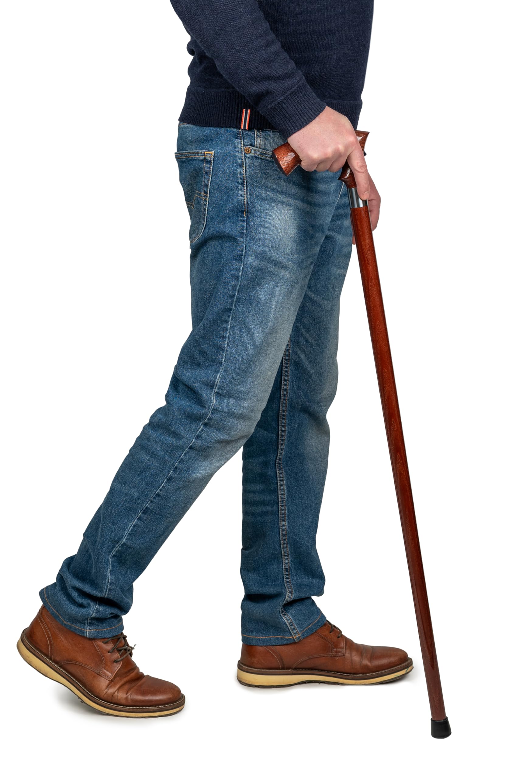 Dr. Watson Classic Duke Walking Stick – Handcrafted Ash Wood Cane with Polished Stainless Steel Collar