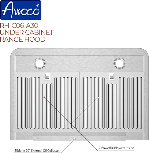 Miniatura 4 de Awoco RH-C06-A42 Classic 6 pulgadas de alto 0039in de grosor de acero inoxidable debajo del gabinete 4 velocidades 900 CFM campana extractora con 2