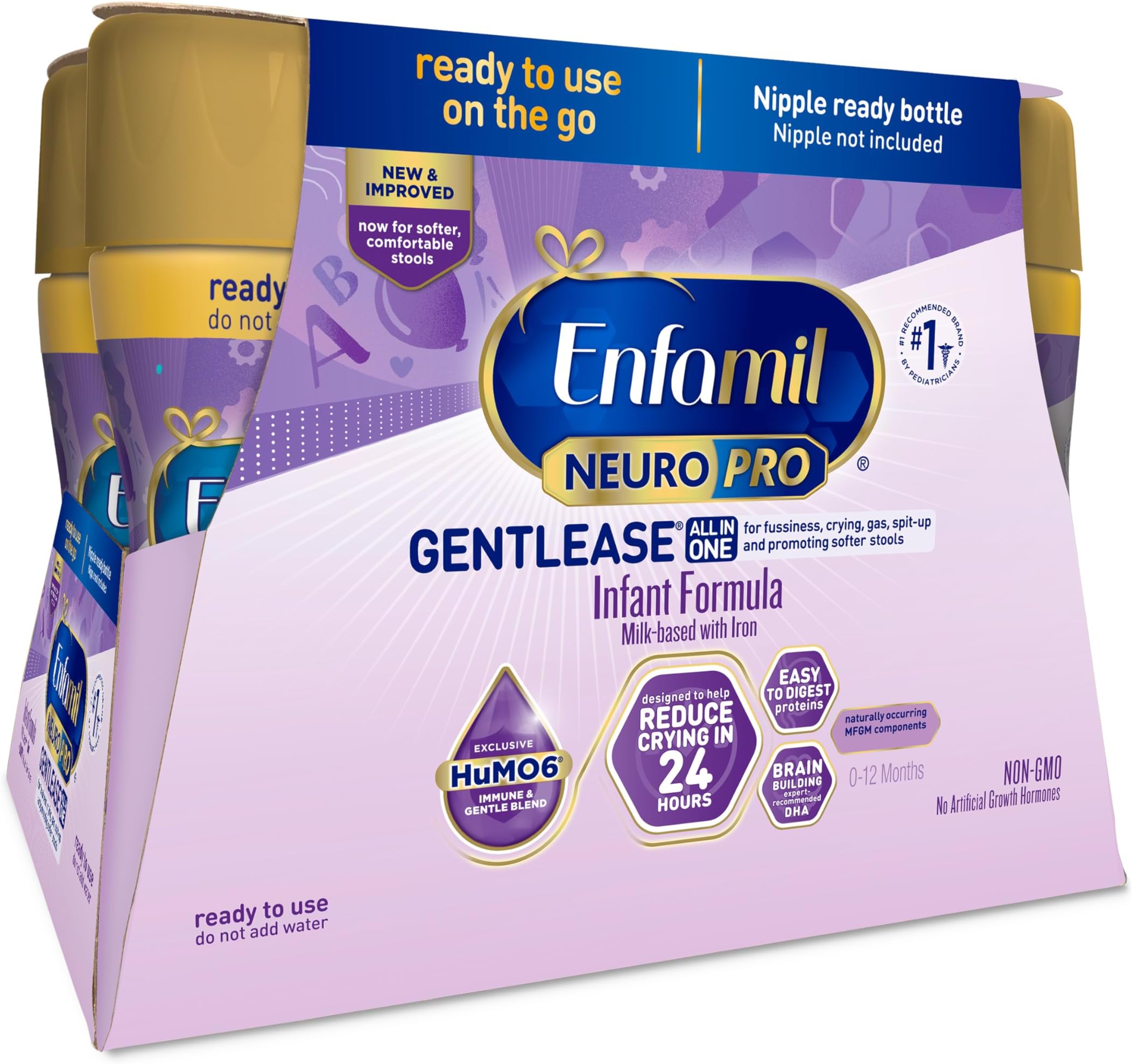 Enfamil NeuroPro Gentlease Ready-to-Feed with Smaller Proteins for Easy Digestion,Brain Supporting DHA, HuMO6* Blend, Baby Formula for easing Fussiness, Gas, Spit-up in 24hrs,8 Fl Oz Bottles (6 Count)