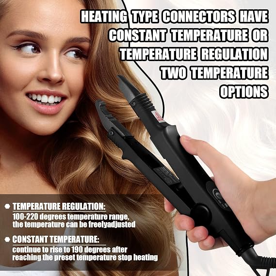 Zhehao Fusion Hair Extensions Tool Professional K Tip Hair Extensions Tools Us Plug Heat Iron Connector Wand with 2 Bags Keratin Glue Granule Beads (Black)