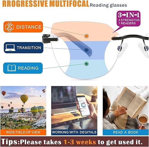 Miniatura 3 de Anteojos de lectura progresivos para mujer, lectores multifocales bifocales sin montura sin marco, sin marco