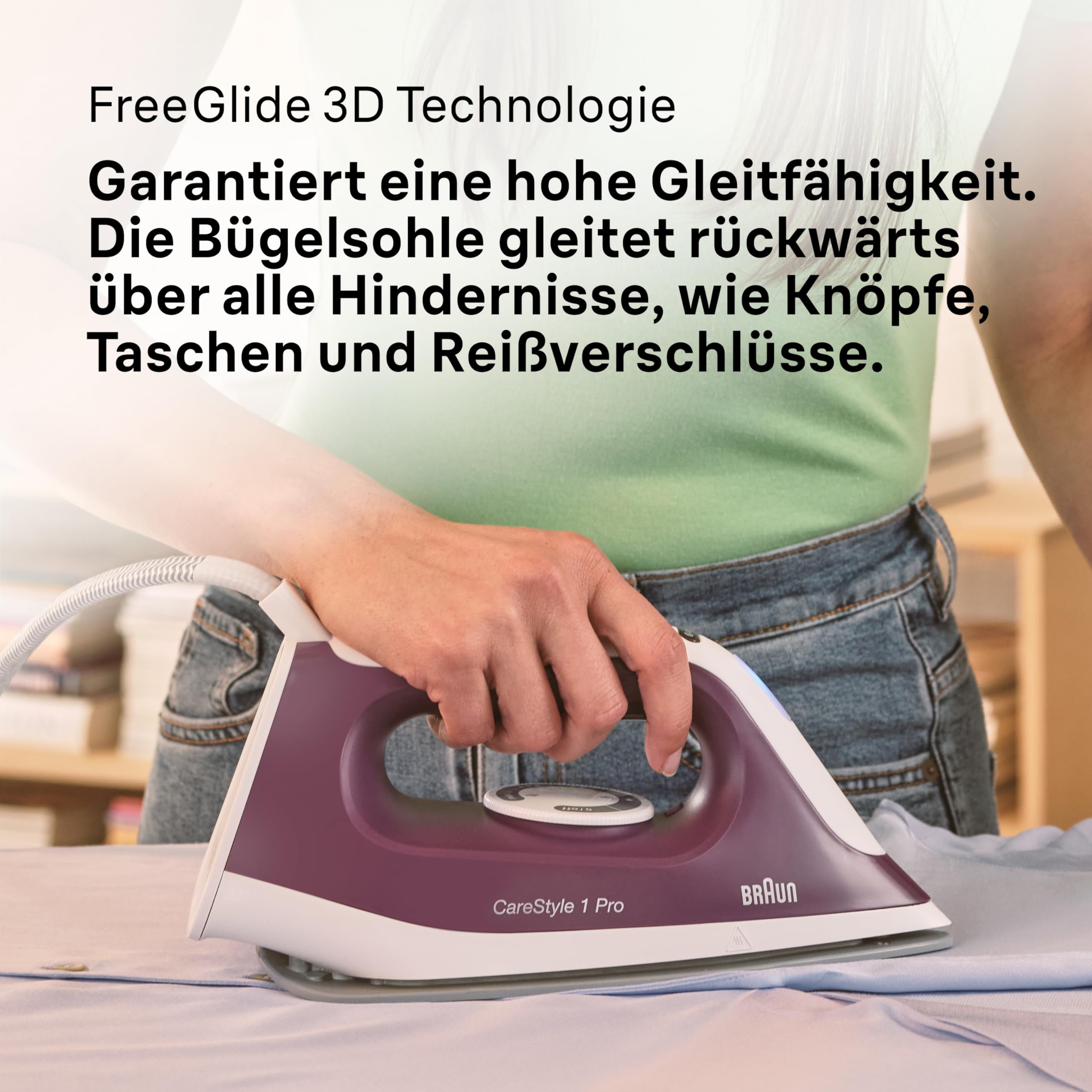 Braun CareStyle 1 Pro IS1514 VI Dampfbügelstation - Dampfbügeleisen mit FreeGlide 3D Technologie, Vertikaldampf, Anti-Tropf-Funktion, 1,7L Wassertank, 6 bar, 120 g/min, 2200W, Violett