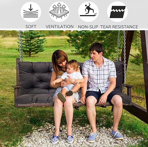 Miniatura 2 de Cojines de repuesto para columpio de exterior, cojín resistente al agua con lazos, cojines para columpio de 2 a 3 plazas para muebles de jardín,