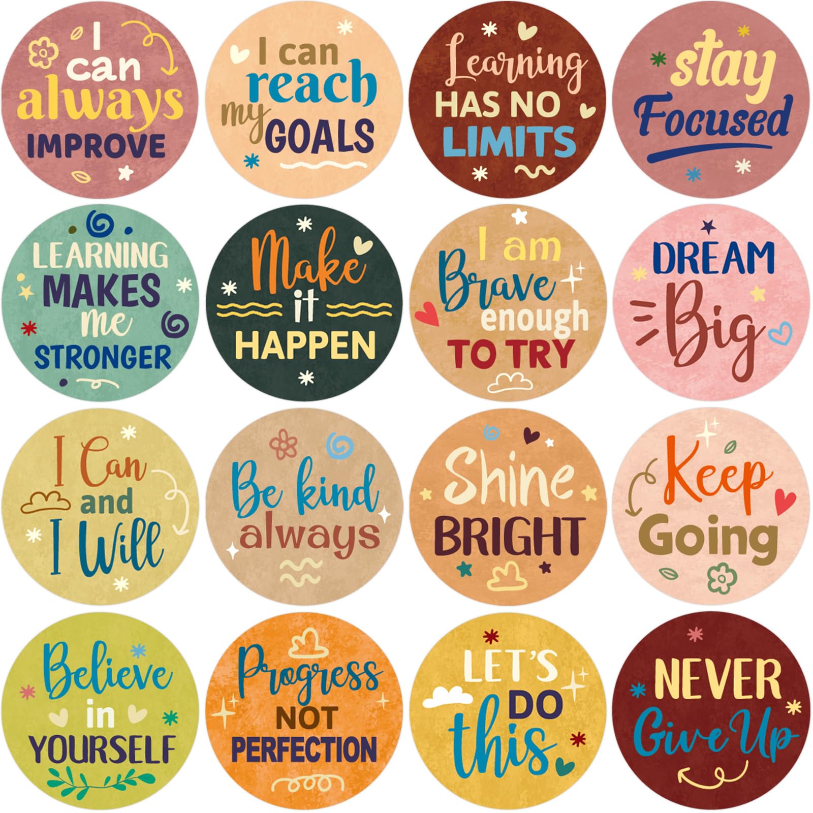 Growth Mindset Stickers in 60 Designs Positive Affirmation Stickers 600Pcs Inspiring Encouraging Sayings Sticker 20 Sheets for Planner Calendar Scrapbook