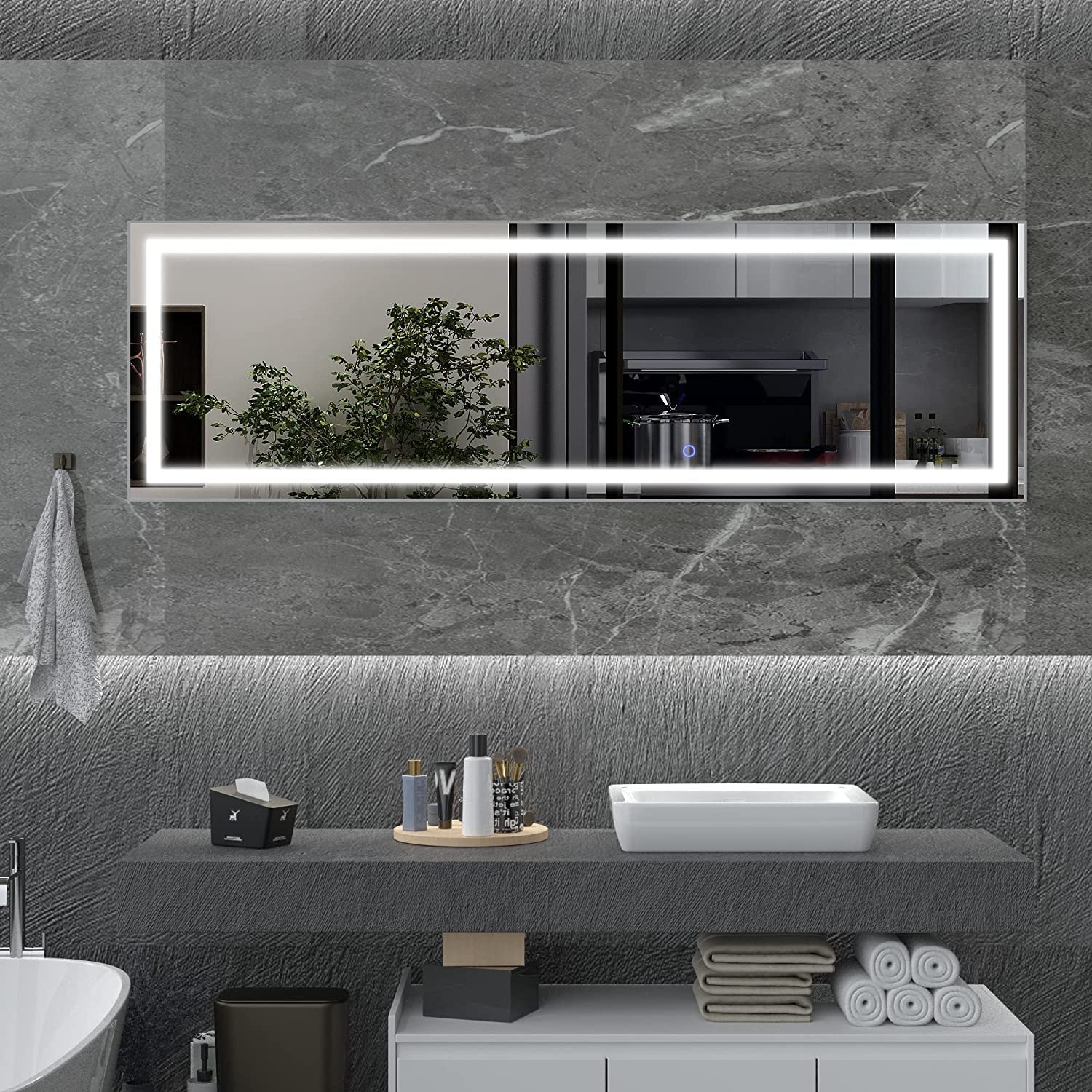 Vierose 63" x 20" Full Length Mirror with Lights and Stand - Wall Mounted and Floor Mirror, LED Lighted Full Body Dressing Mirror, Large Vanity Mirror for Bedroom, Dimming & 3 Color Modes, White