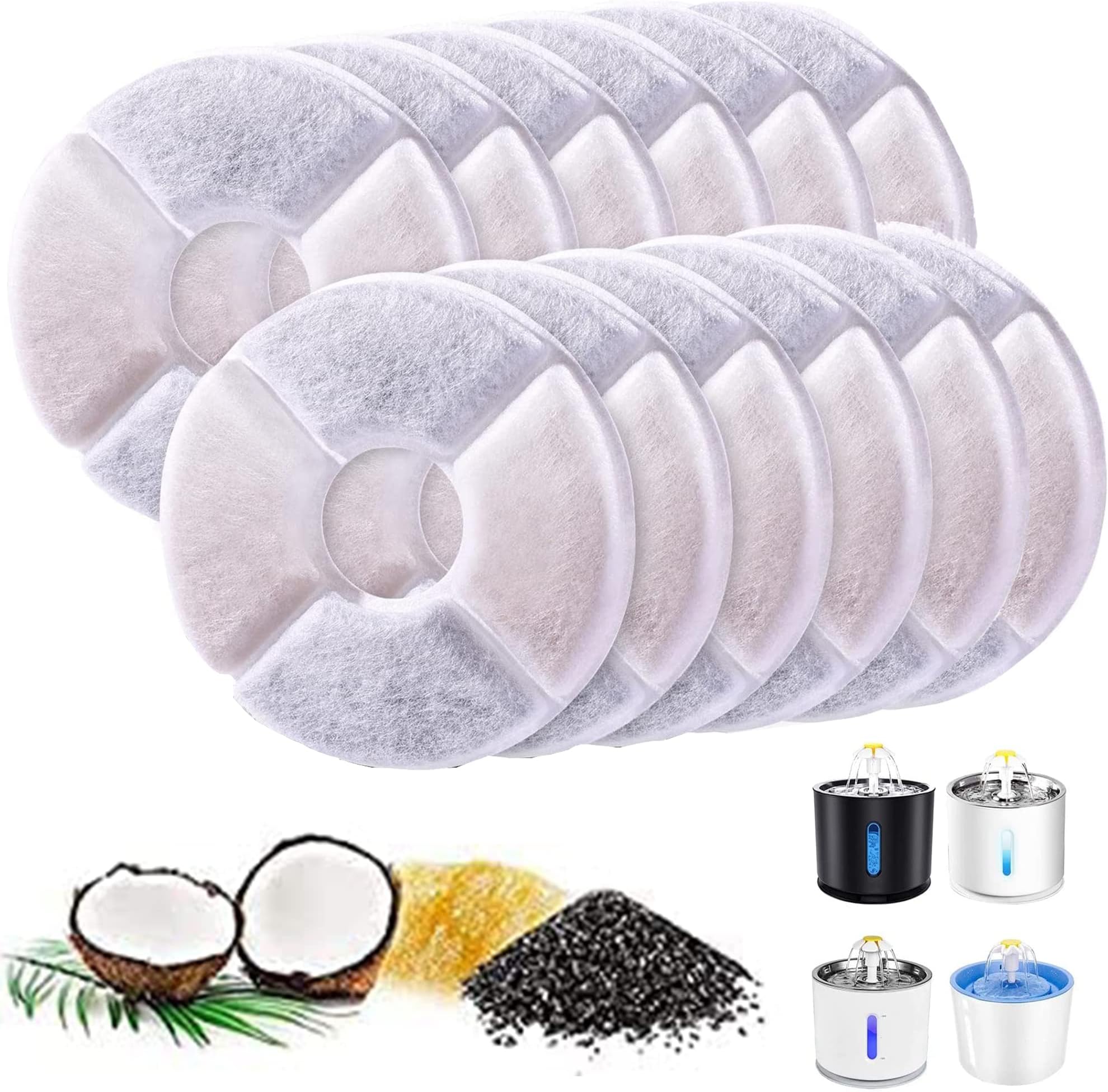 12Pack Cat Water Fountain Filters for Pet Flower Fountains Replacement Filters Round with Activated Carbon and Resin for Automatic Dog Drinking Dispenser