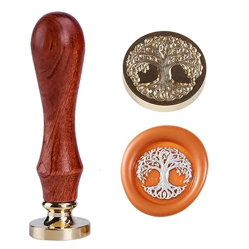 Sello de cera con diseño de árbol de la vida, diseño vintage de runa vegvisir, cabeza de latón con mango de madera para sobres, álbum de fotos,