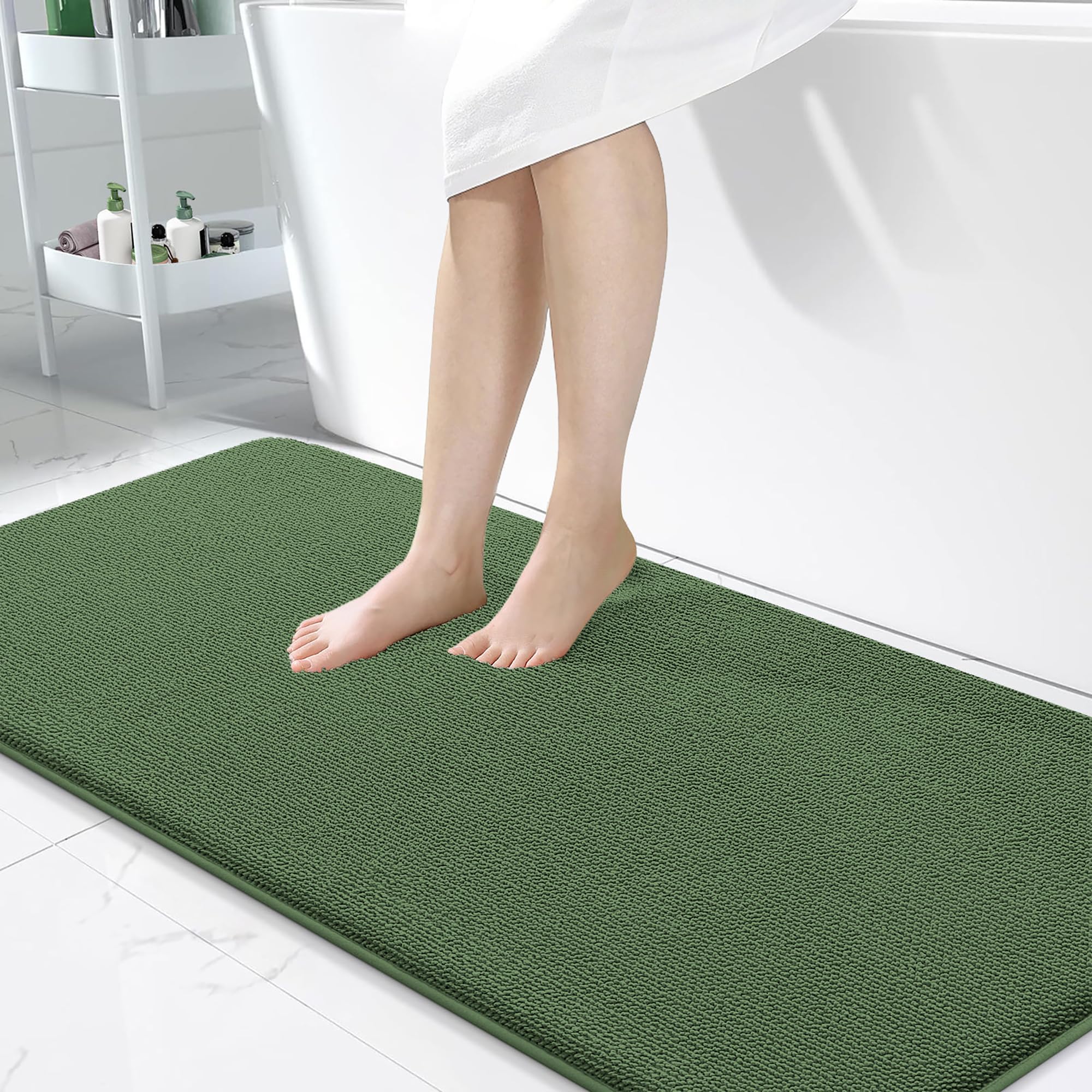 OLANLY Memory Foam Bathroom Runner Rugs 47x24, Long Bath Mats, Olive Green