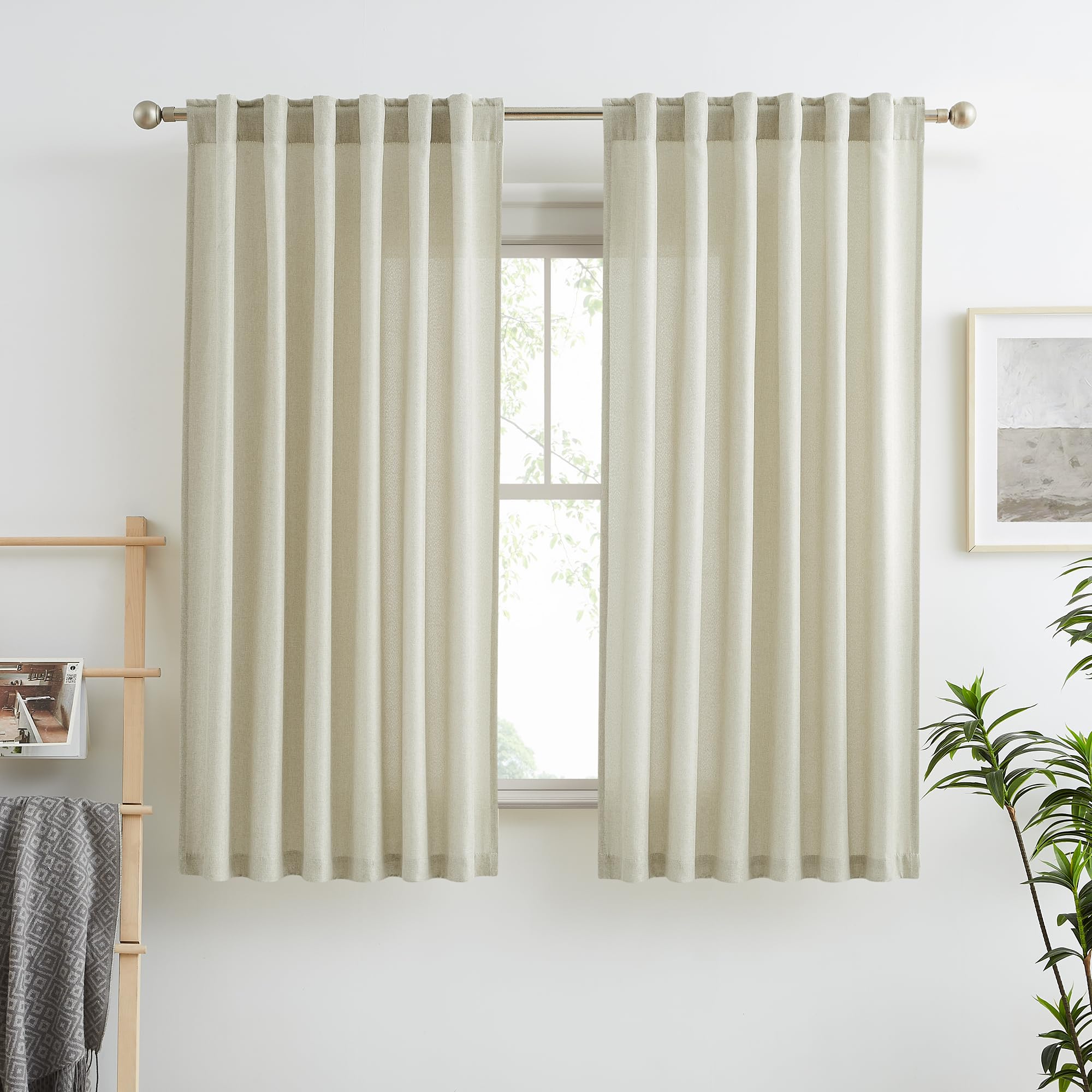 RAIN CITY Thick Privacy Curtains 54 Inches Long 2 Panels Set Back Tab Rod Pocket Sheer Curtains 50 Wide Greyish Beige Natural