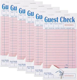 ZPARIK 6 Pack Pink Guest Checks for Servers - 50 Sheets Each, 300 Total Waiter Note Pads, Waitress Checkbooks for Restaurants
