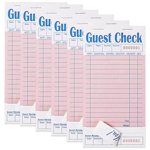 6 Pack Pink Guest Checks Books for Servers Server Note