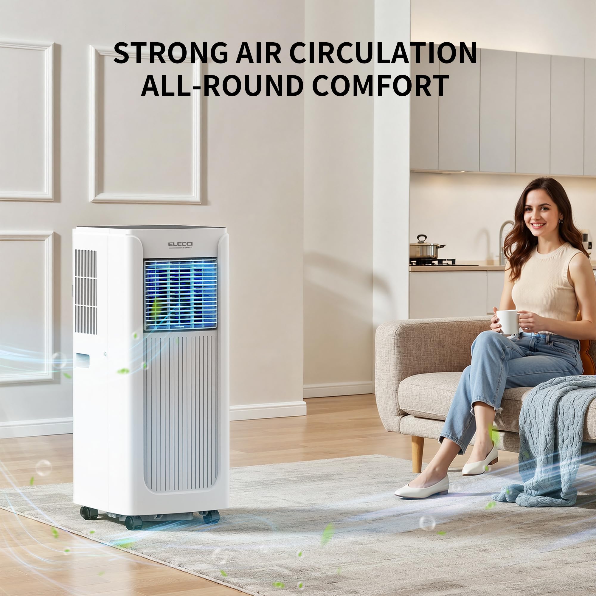 3-in-1-Handheld-Klimagerät mit 8500 BTU, ELECCI Mobile-Klimaanlage mit Kühl- und Entfeuchtungsfunktion, Lüftermodus für Home Office, 24-Stunden-Timer, Fensteranpassung, Digitales Display