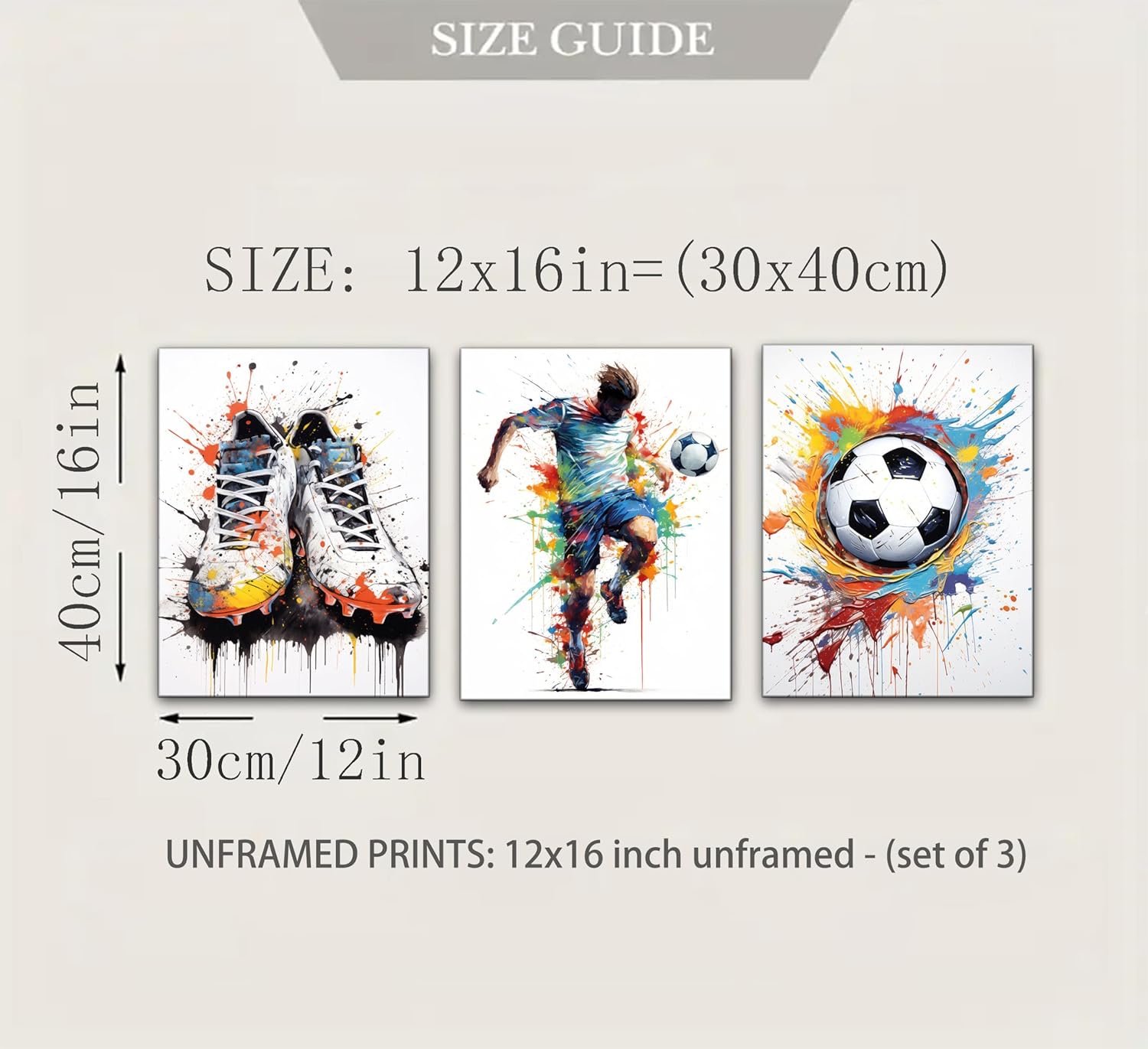 Yanertds 3Pcs Soccer Poster Wall Art Colorful Graffiti Sports Painting Picture Wall Decor Modern Football Athlete Silhouette Canvas Print Artwork for Nursery Boys' Room Bedroom Study Home Decoration - Image 7