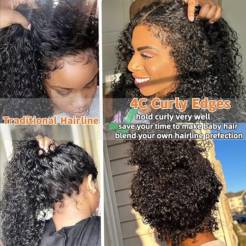 Miniatura 4 de Pelucas de cabello humano rizado 4C con bordes rizados, encaje frontal 360, densidad del 180%, pelucas de cabello humano con encaje frontal