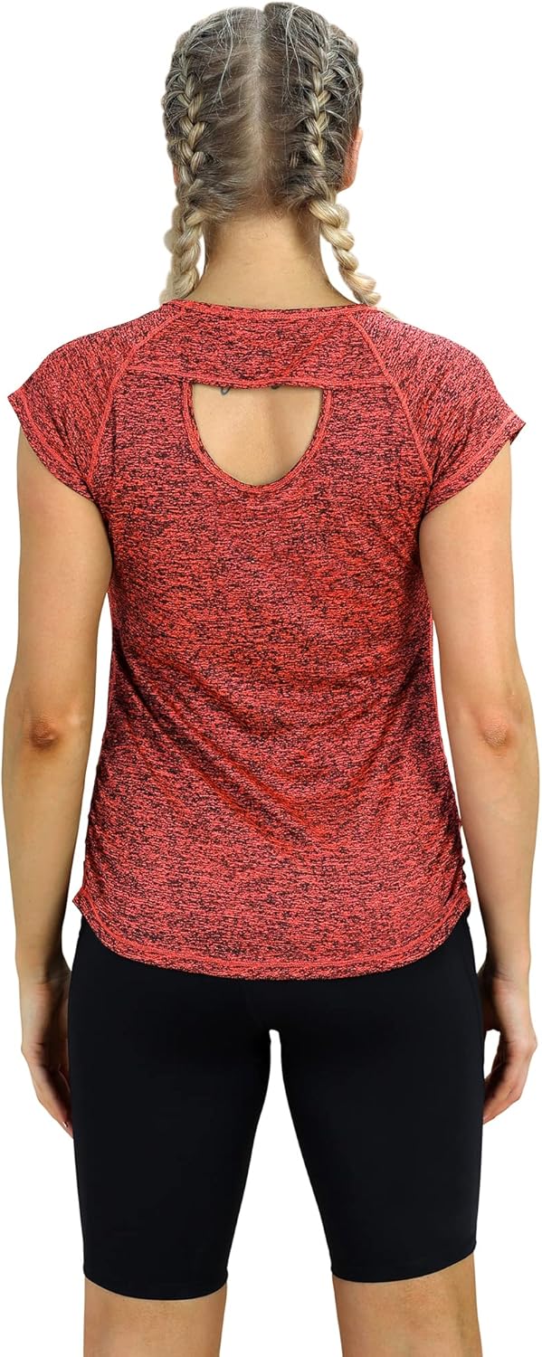 icyzone Workout Running Shirts for Women - Fitness Gym Yoga Exercise Short Sleeve T Shirts Open Back Tops - Image 6