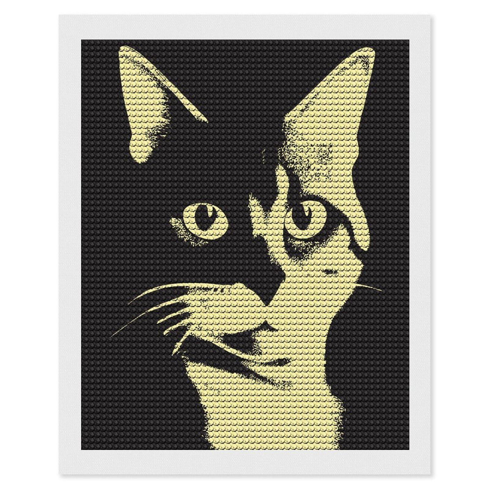 Junmoney Monochrome Cat Portrait Diamond Art Kit 16"x20", Modern Decor, Farmhouse Decor, Home Wall Art, Festive Craft Gift, Handmade Wall Decor