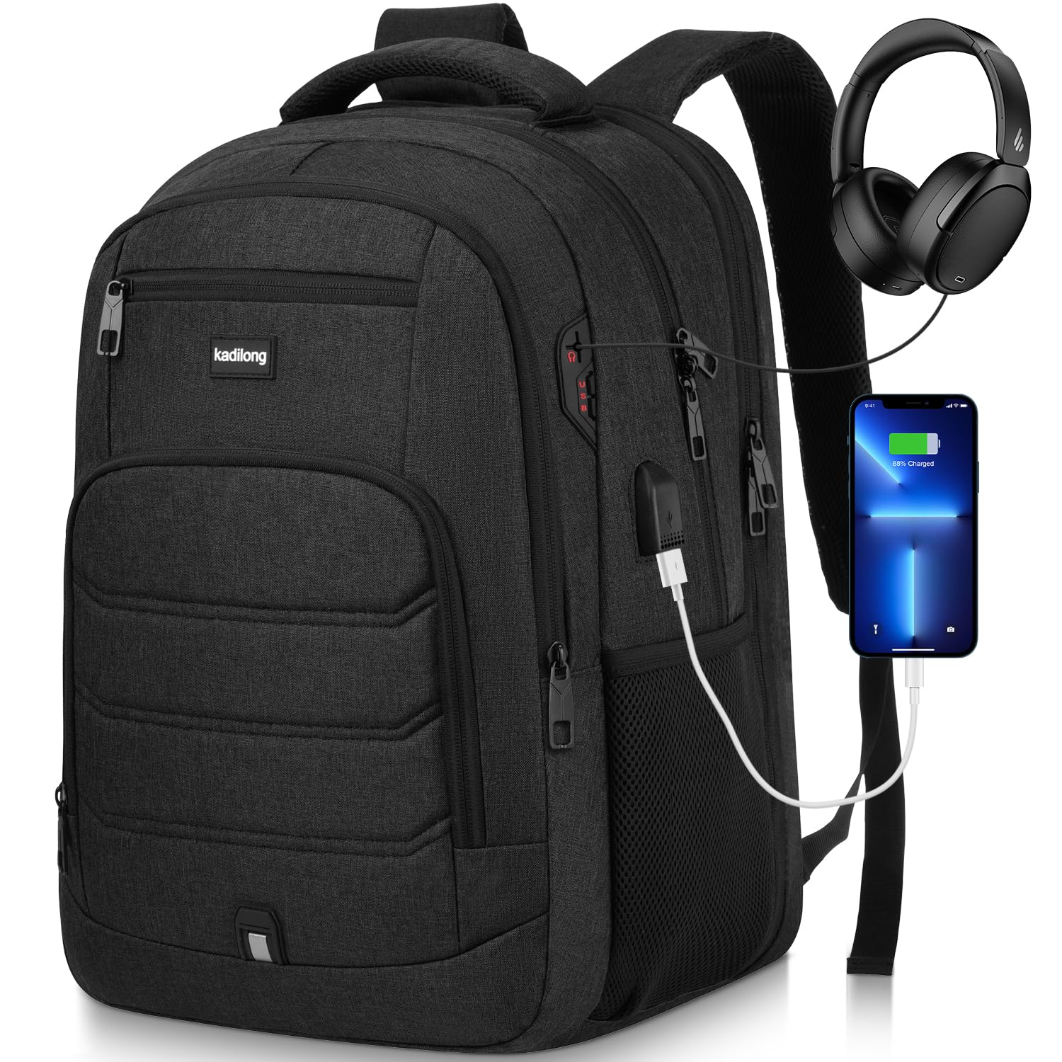 kadilong Laptop Backpack Men School Backpacks for Teen Boys Business Travel Anti Theft Book Bag with USB Charging Port,Water Resistant College