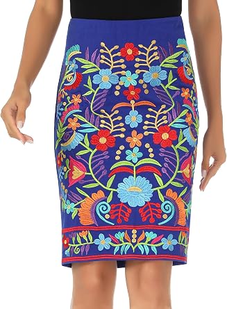 Mexican Floral Embroidered Midi Skirt for Women Traditional Dress Cinco De Mayo Fiesta Style Outfit