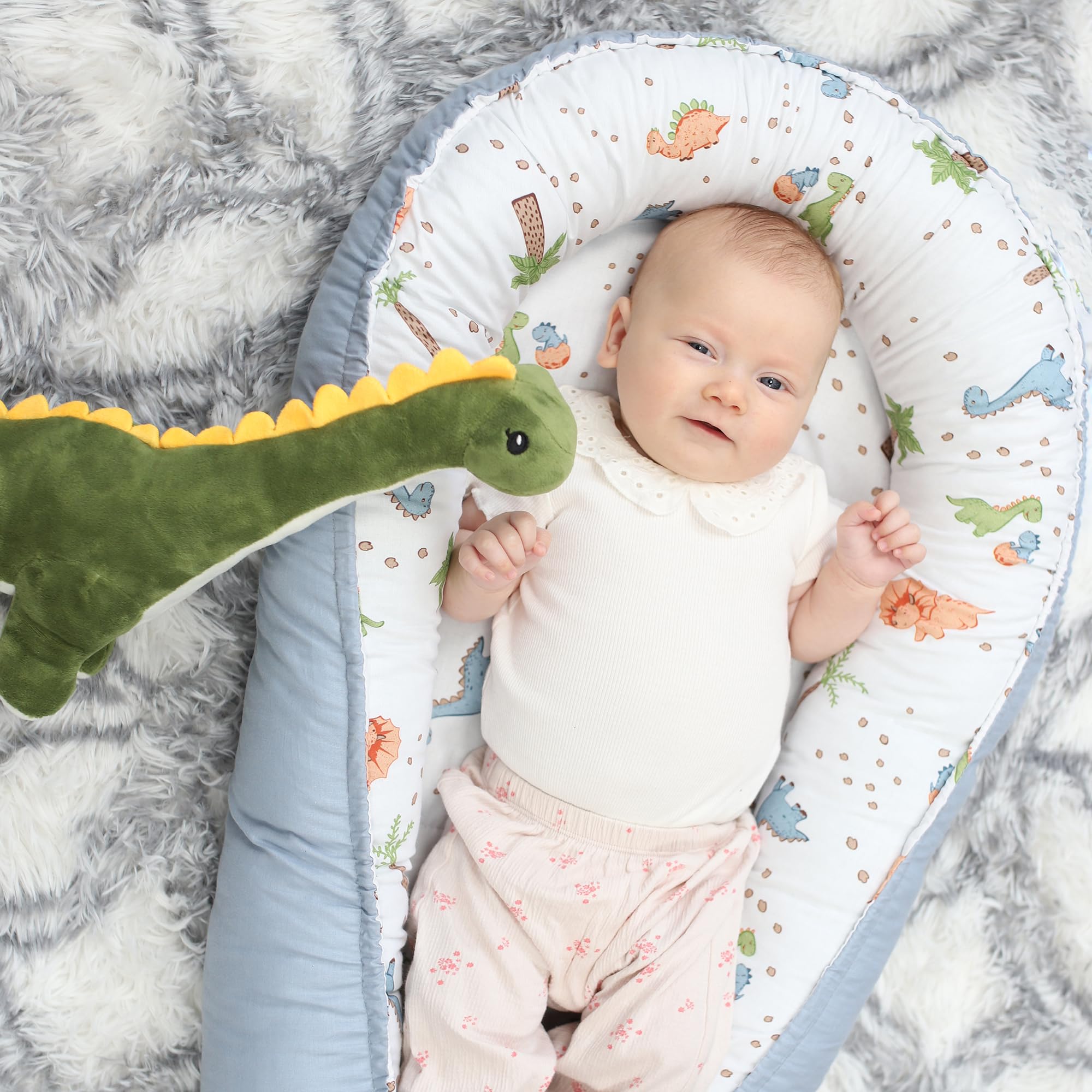 Riduttore lettino neonato - 90x50 cm baby nest trasportabile per neonati nido culla pod cocoonababy babynest antisoffoco Blu Di Dinosauro
