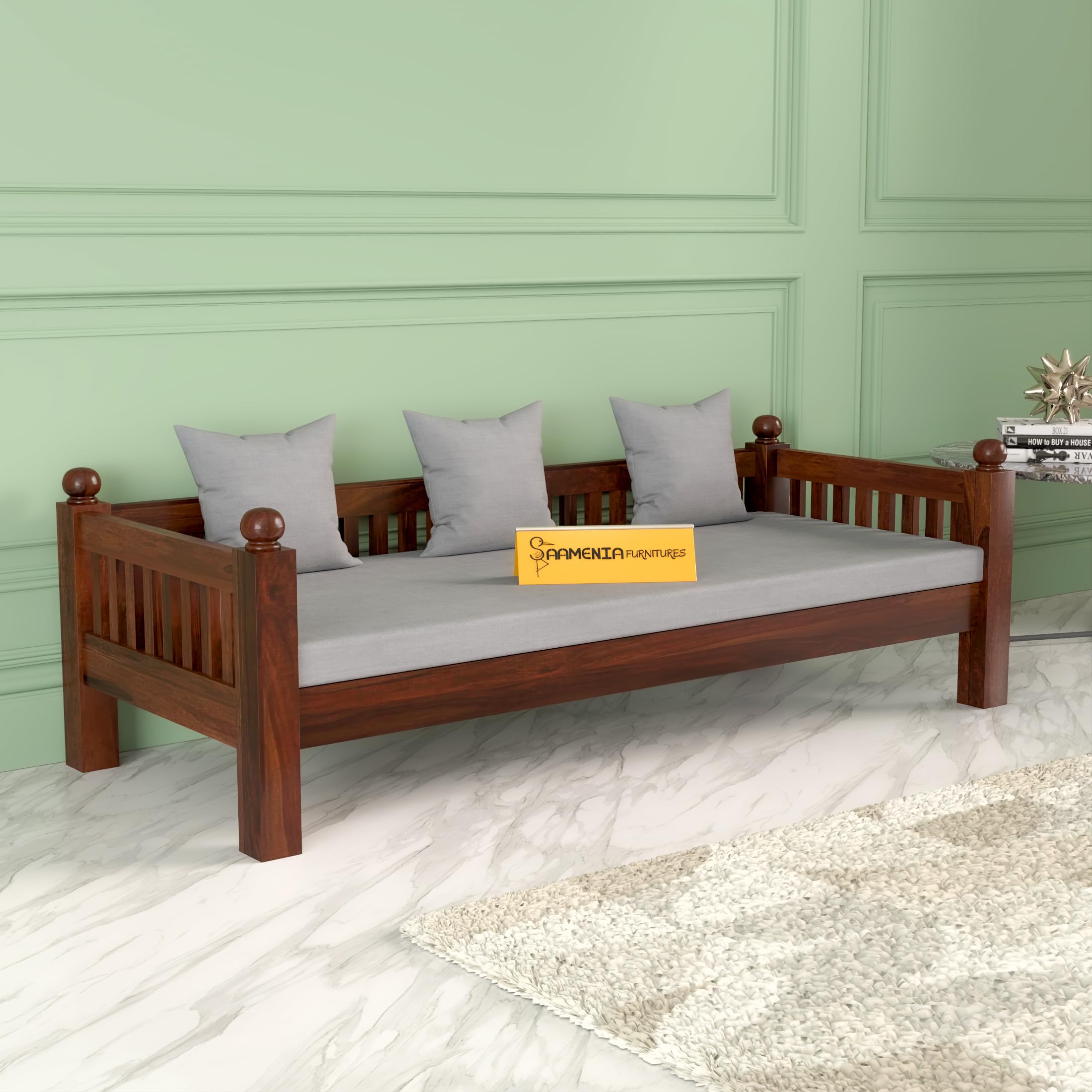 Solid Sheesham Wood Sofa 3 Seater Sofa Diwan Bed for Home Living Room Wooden Couch Diwan Sofa Settee for Living Room and Office | Rosewood Three 3 Seater Sofa (D-Walnut)-image-22