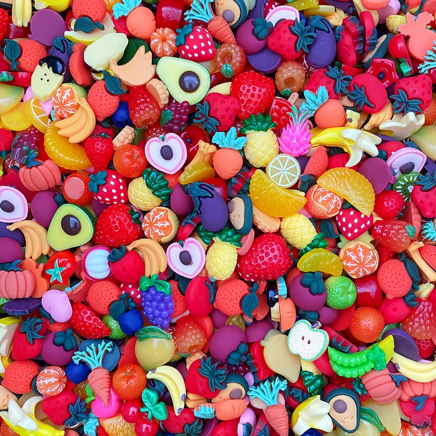 Ulalaza 50pcs Slime Charms Mixed Set Resin Flatback Making Supplies for DIY Craft Making and Ornament Scrapbooking Beads Assorted Candy Fruit Cake Ornament