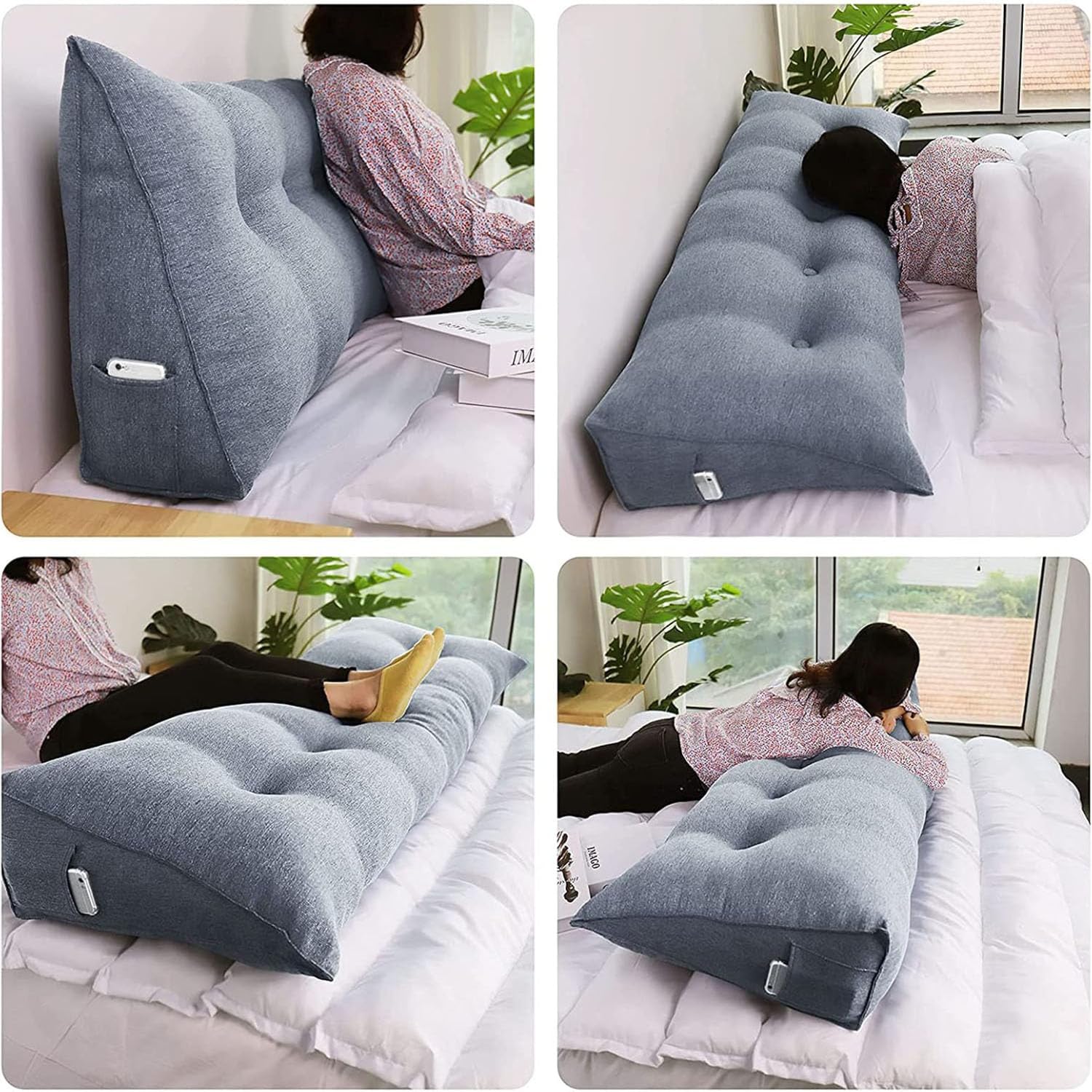 Almohada Lumbar Triangular para cabecero de Ventana al RAS sofá Tatami Dormitorio Cama Respaldo de Lectura Almohada de Lectura para Descanso,01,150x50cm