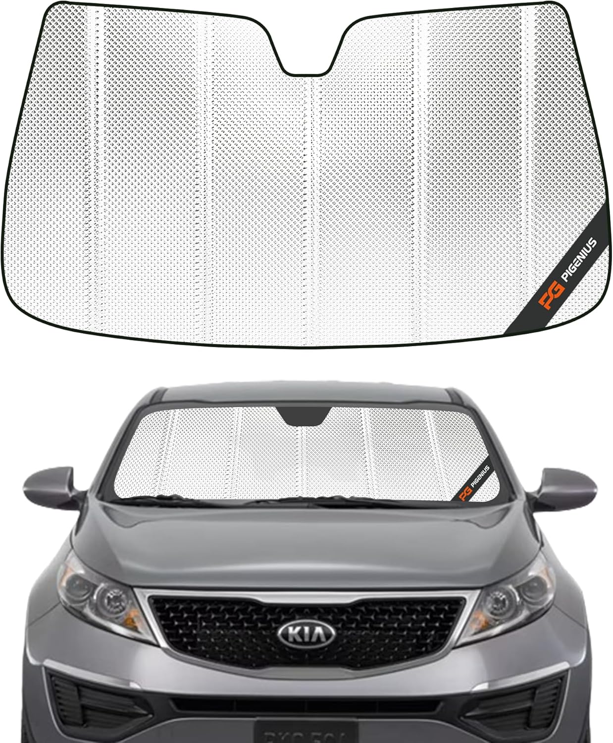 Windshield Sun Shade for Kia Sportage 2011-2016 with Sunroof. Reflective Aluminum Film Front Window Sunshade - BLAZBLOCK 2011-2016 Kia Sportage with Sunroof Shiny Silver (Classic)