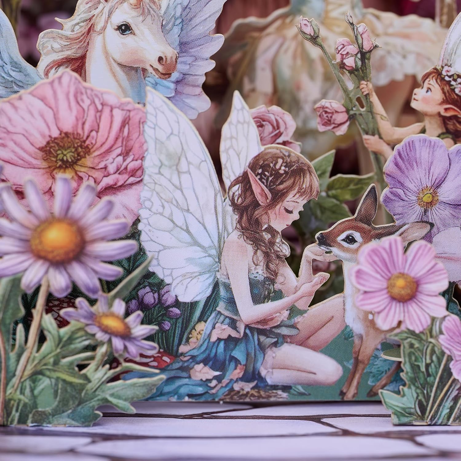 3D Pop-up Fairy Garden Birthday Cards, Magical Design, Pink Floral Fantasy Scene, 3D Greeting Gift Cards for Girls, Daughters, Sister, Granddaughters All Occasion-Includes Notecard & Envelope - Image 3