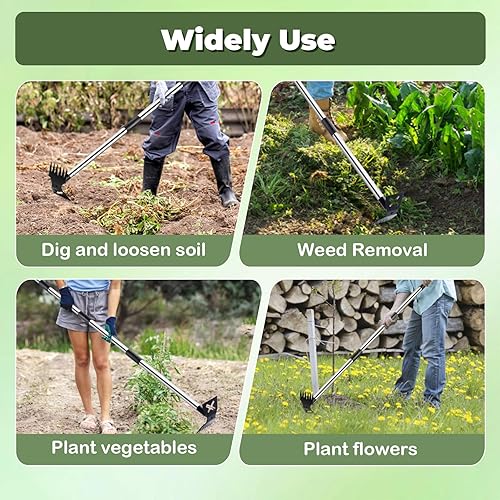 Miniatura 6 de Herramienta extractora de malezas con mango largo, herramienta de eliminación manual de desmalezadoras de 60 pulgadas, rastrillo de mano 2 en 1 y