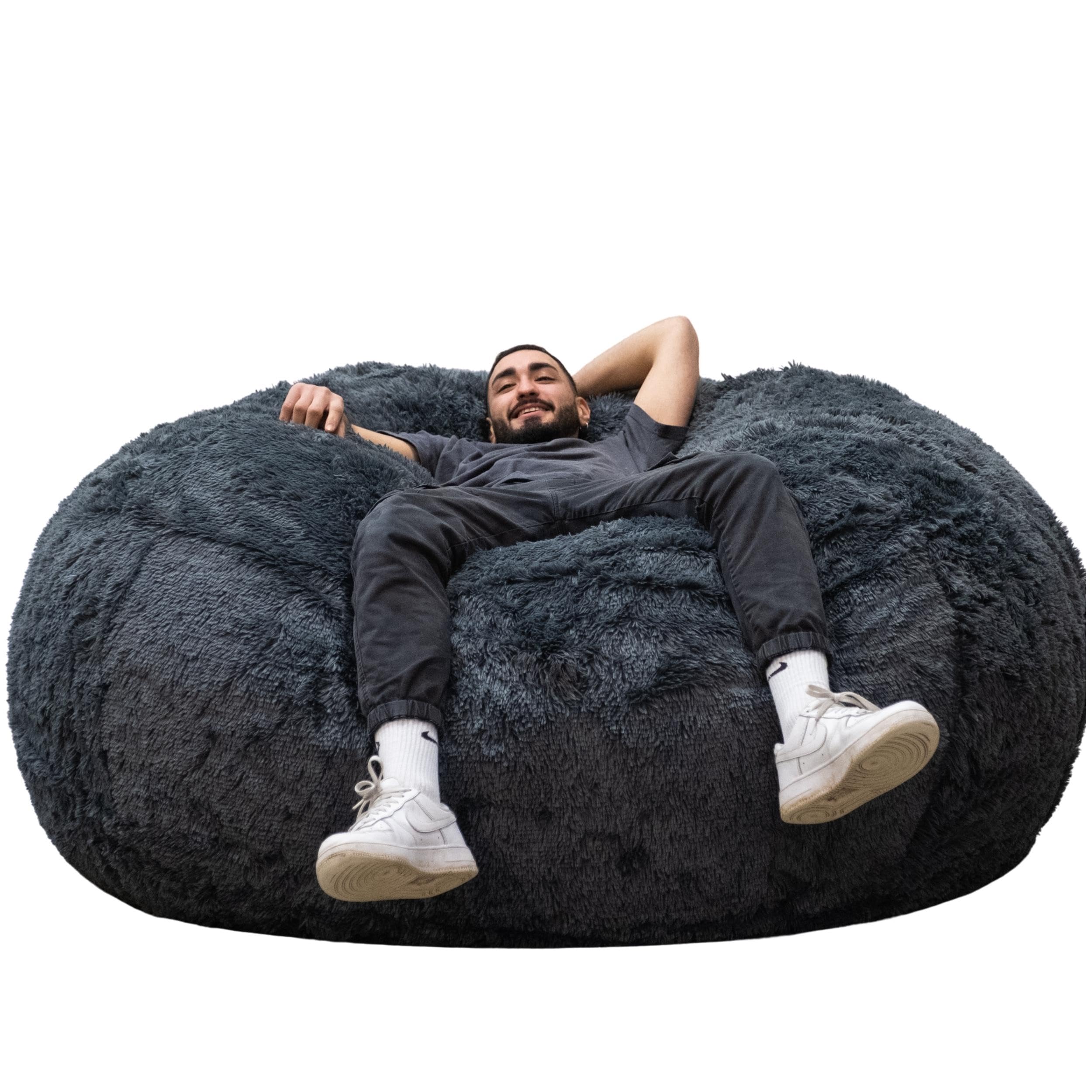 bananair - Pouf Géant XXL en Fourrure - Doux & Confortable - Housse Lavable en Machine - Généreusement Rembourré, Qualité Supérieure - Gros Pouf Lit, Bean Bag (Gris, 160 cm)