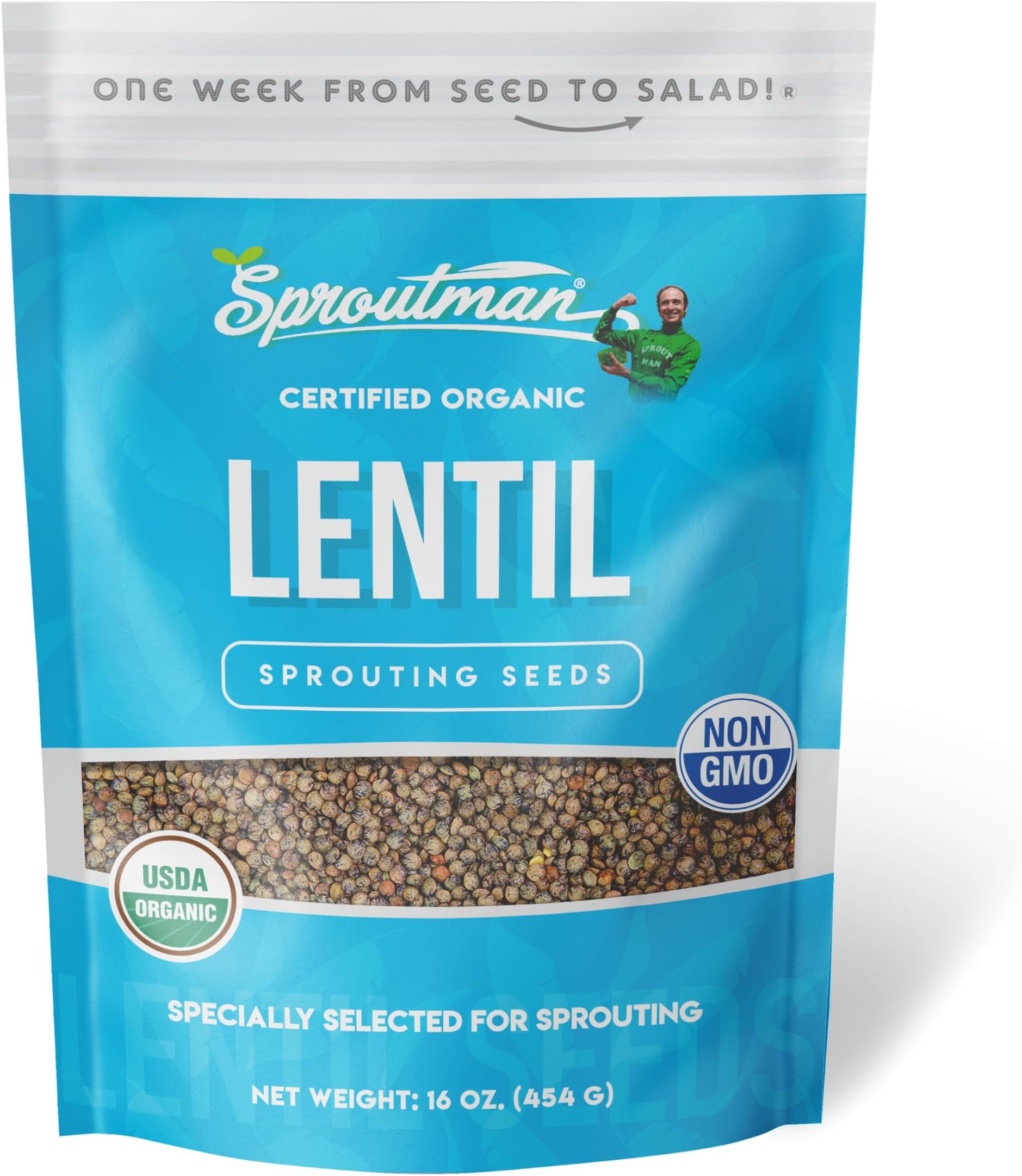 16oz Lentil Organic Sprouting Seed – Grow Your Own Organic Produce | High Germination, Non-GMO, Certified Organic –Triple Tested for Quality, Purity & Flavor