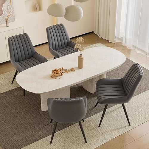 Miniatura 12 de Juego de 6 sillas de comedor Daluvenix, sillas de cocina de mediados de siglo modernas con cojín suave, sillas tapizadas cómodas de tela para Blanco