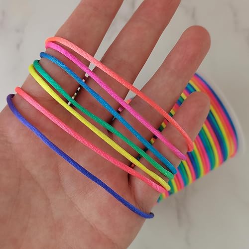 Miniatura 9 de Cuerda de nailon arcoíris de 328 pies para trenzas de cabello, trenzas de 0.059 pulgadas, hilo de satén para abalorios, pulseras, collares, joyería,