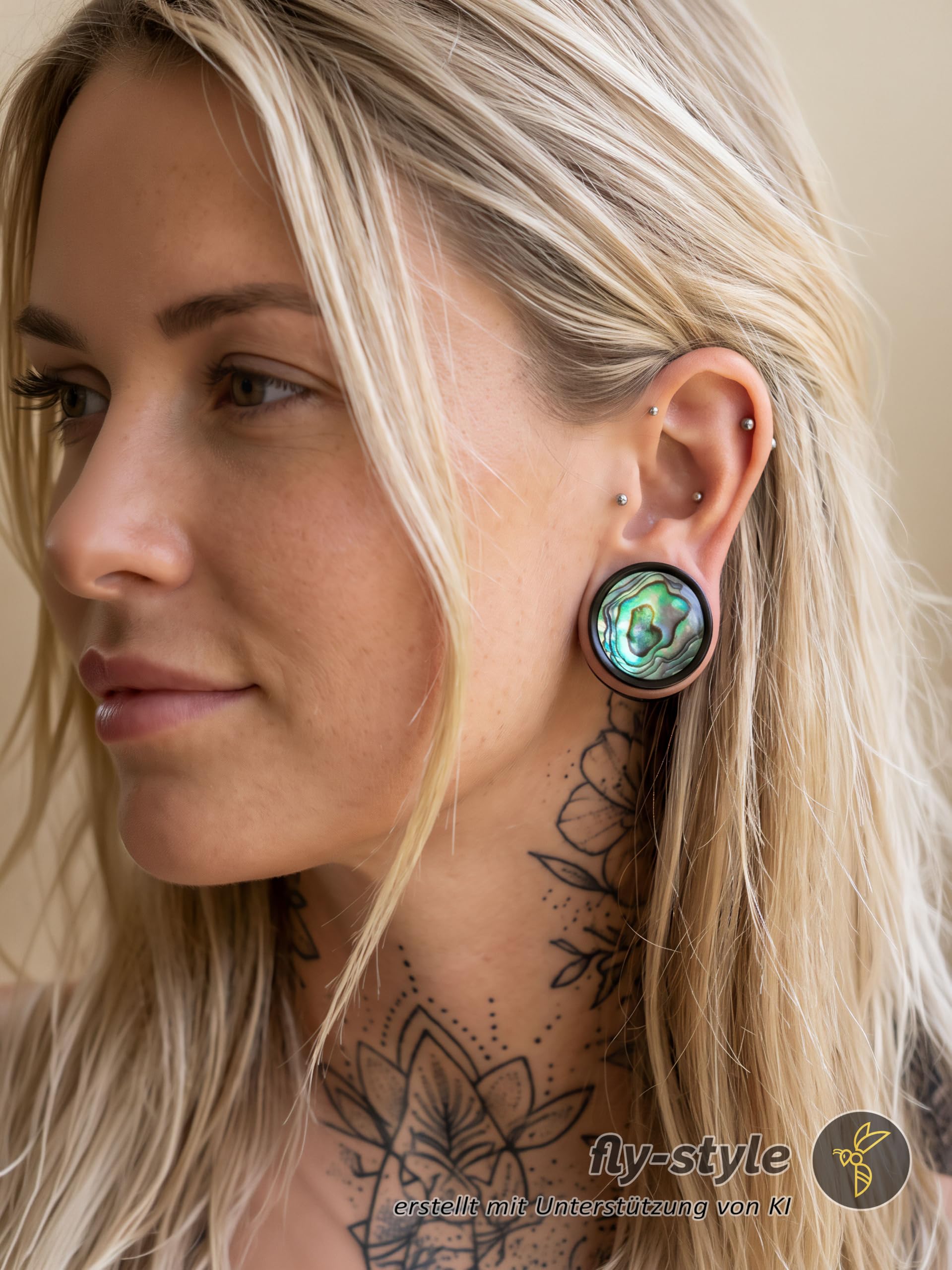 Fly Style Ohr Plug Horn Flesh Tunnel mit Inlay Paua Perlmutt Abalone Muschel | double flared