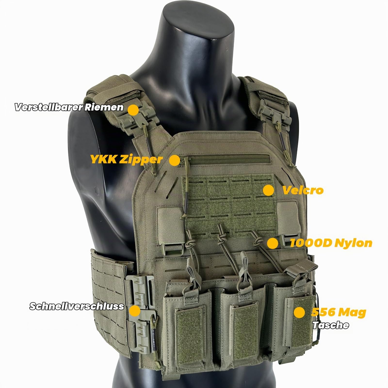 Taktischer Plattenträger Taktische Weste 1000D Nylon mit 556 Magazintasche Leichte Schutzweste Schnellverschlusssystem MOLLE Kompatibler Plate Carrier für Paintball