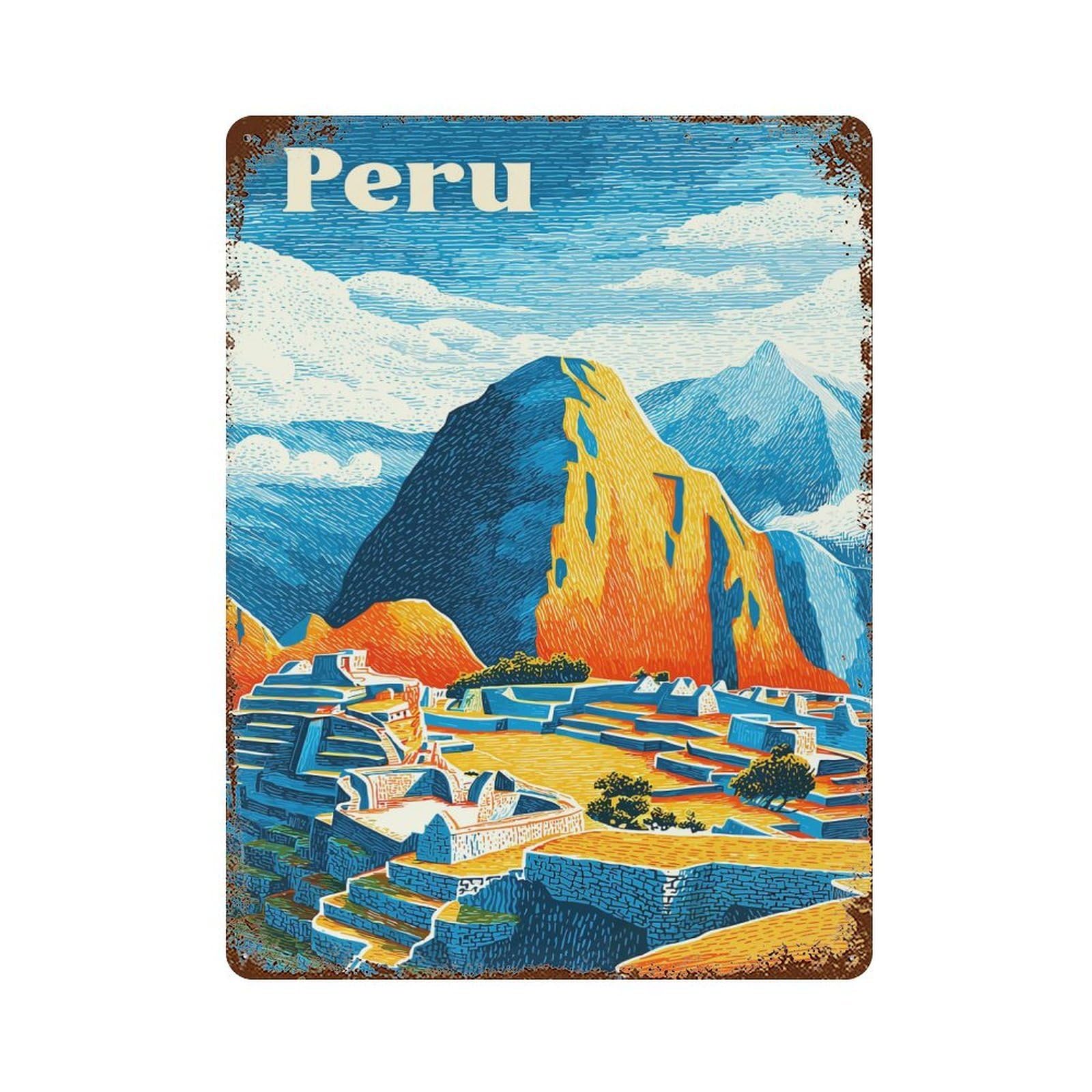 Peru Travel Rustic Tin Plaque 15.7"x11.8", Novelty Wall Decor for Garage, Pub Or Kitchen
